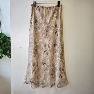 Vintage 90s Y2K 2000s Forest Fairy Cottage Core Midi Skirt Cream Brown Floral M